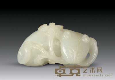 清 白玉刻卧兽挂件 5.5×3.5cm